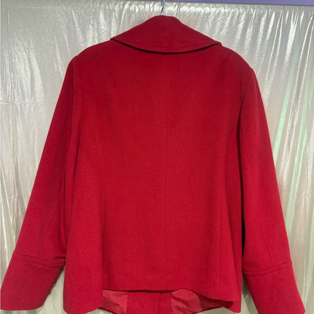 Coldwater Creek Women's Red Classic Notch-Collar Pea Coat - Picture 2 of 3